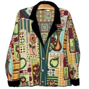 Vintage PAINTED PONY Tapestry Jacket Velvet Trim Fruit Floral Art One‎ Size